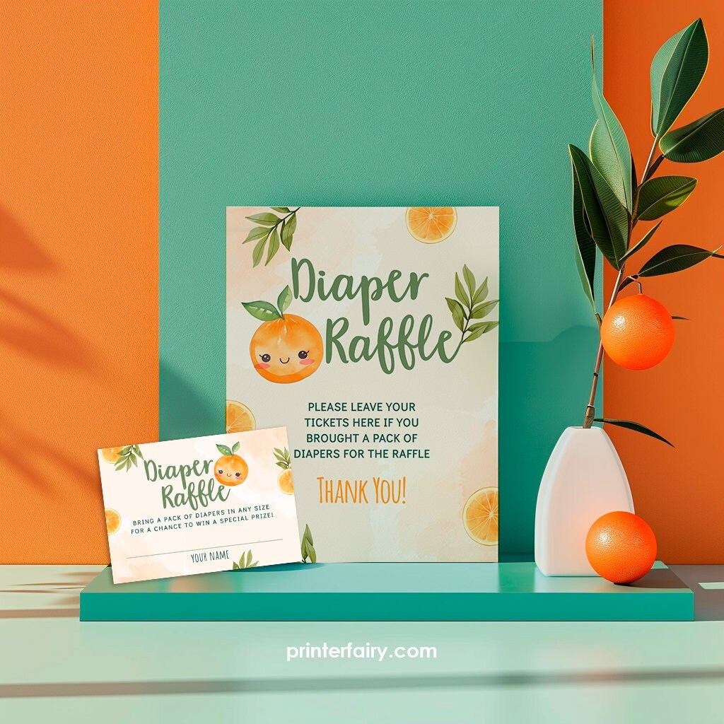Orange Baby Shower Diaper Raffle Sign and Cards (Digital Download)