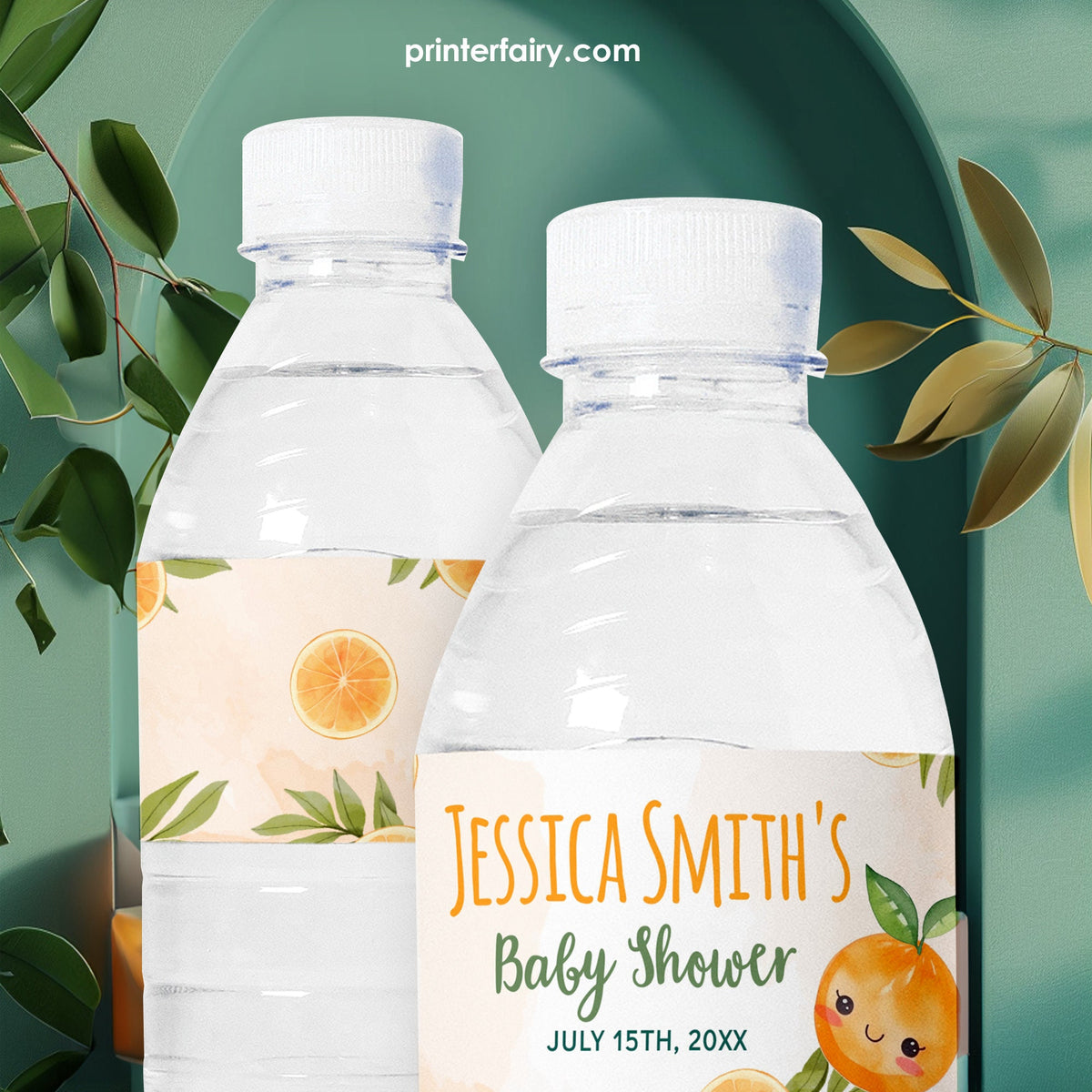 Orange Baby Shower Water Bottle Label, Editable Template (Digital Item)