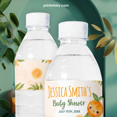Orange Baby Shower Water Bottle Label, Editable Template (Digital Item)