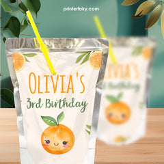 Sweet Orange Drink Pouch Label, Birthday Party Template (Instant Download)