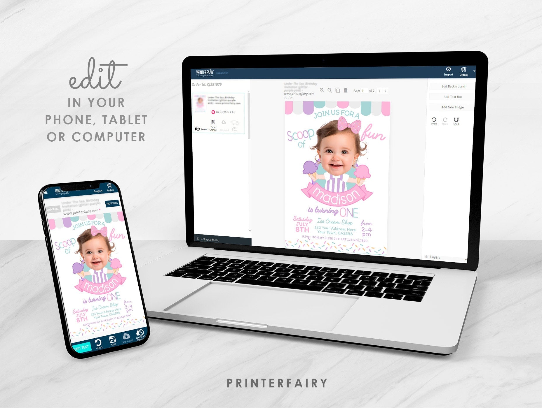 Ice Cream Birthday Invitation with Photo, Sprinkles Party (Digital)