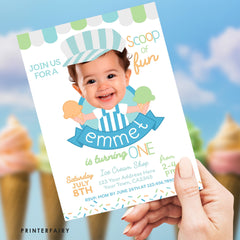 Ice Cream Birthday Photo Invitation, Summer Party (Digital Invite)