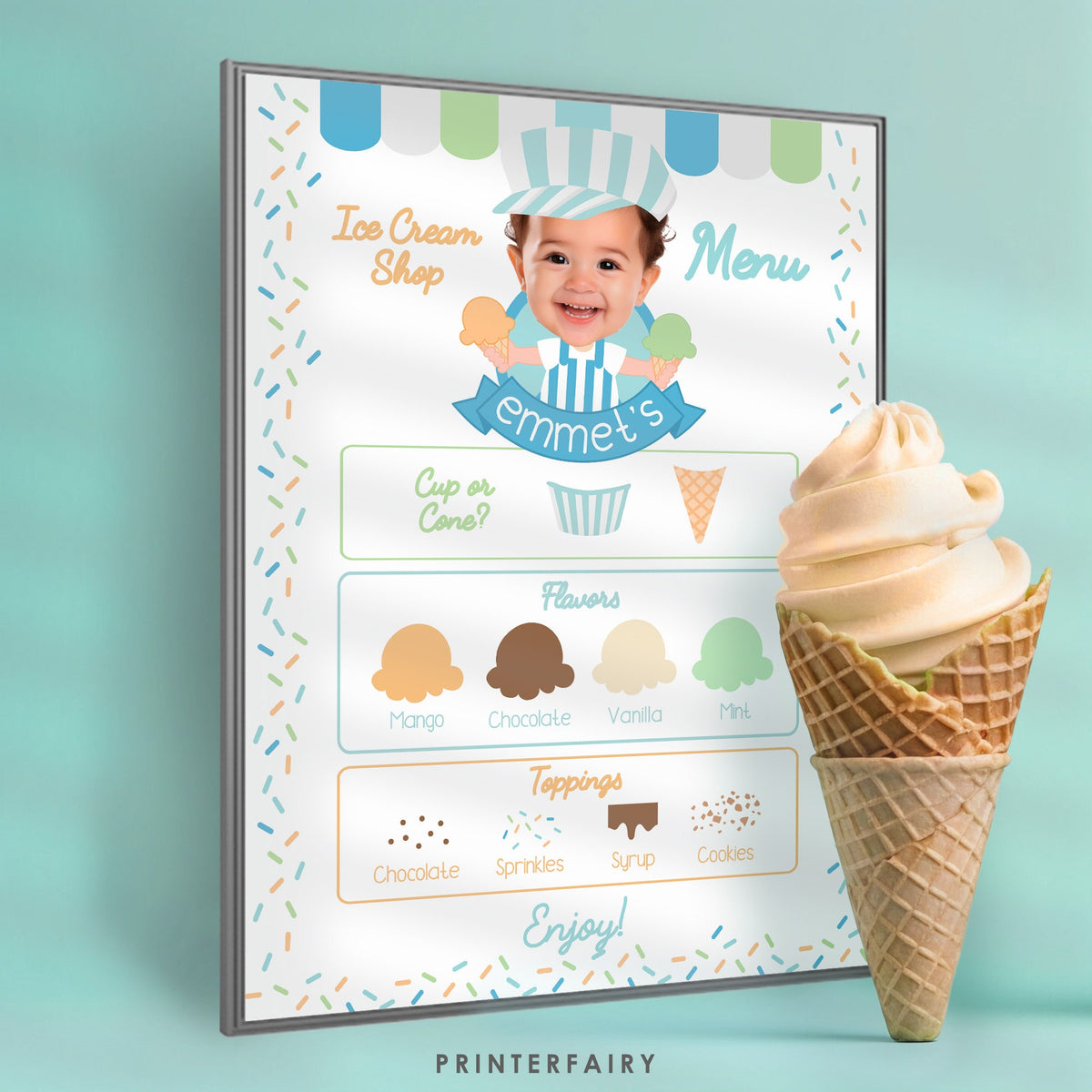 Editable Ice Cream Party Menu, Ice Truck Design (Digital Download)
