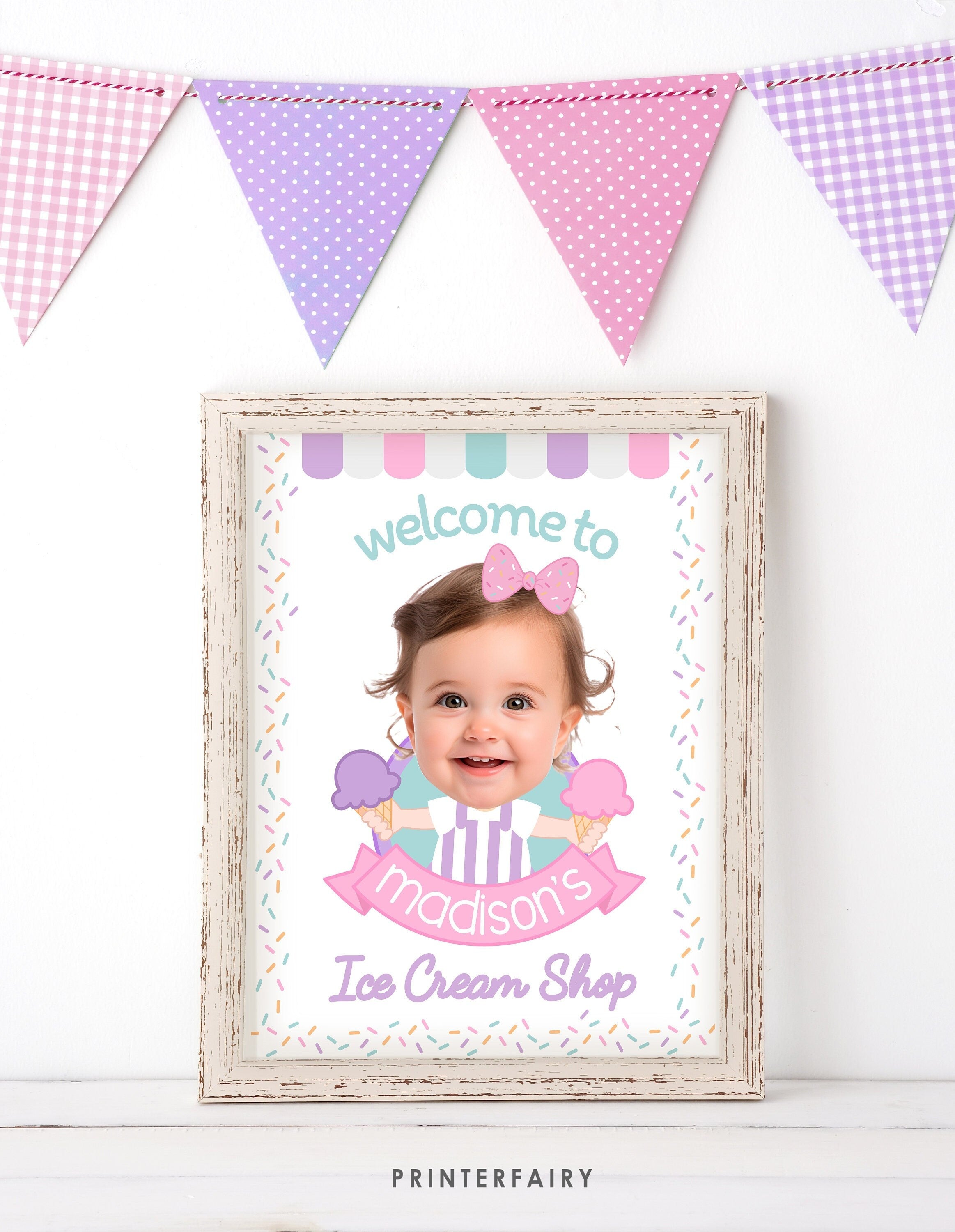 Ice Cream Party Welcome Sign Template with Photo, Summer Party Decor (Editable Instant Download)