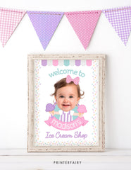 Ice Cream Party Welcome Sign Template with Photo, Summer Party Decor (Editable Instant Download)