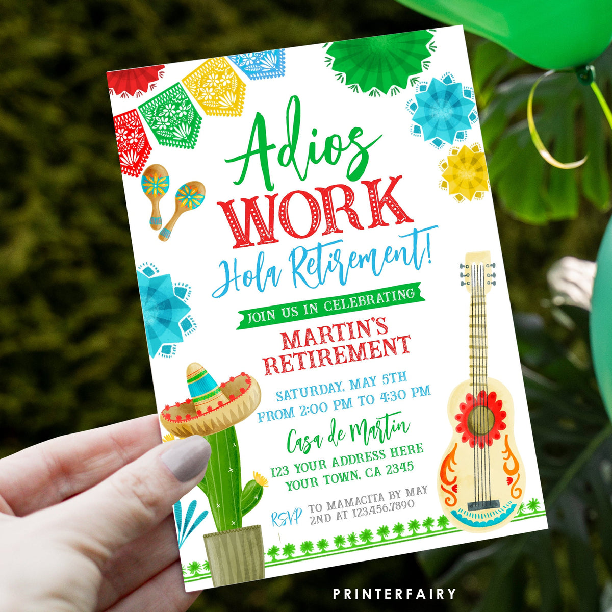 Retirement Fiesta Invitation, Editable Printable (Digital Download)