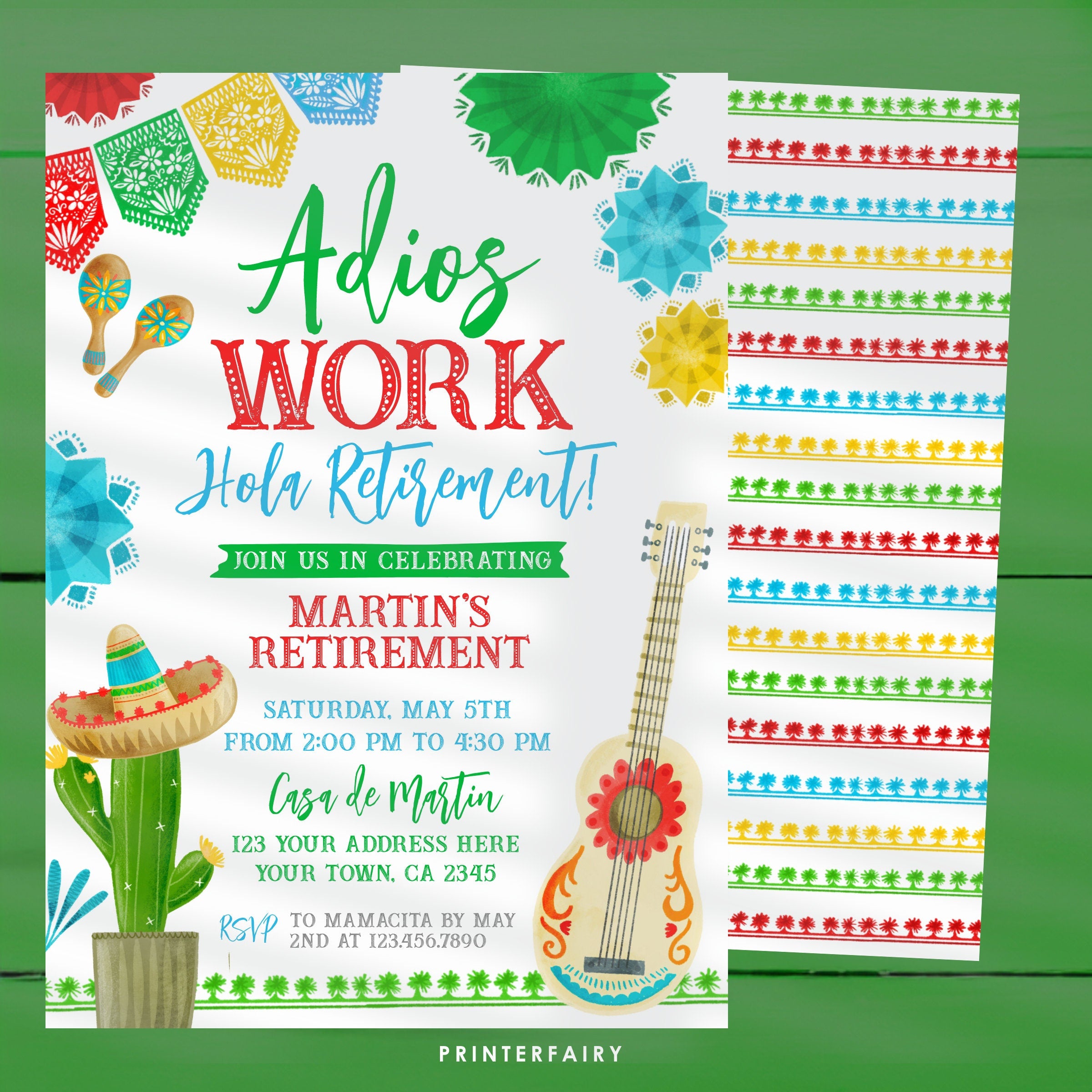 Retirement Fiesta Invitation, Editable Printable (Digital Download)