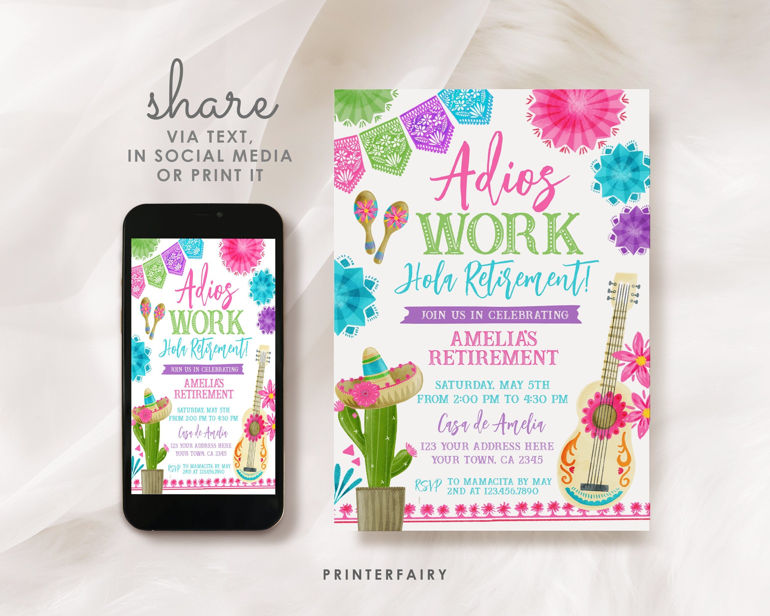 Retirement Fiesta Invitation, Editable Farewell Party Invite (Digital)
