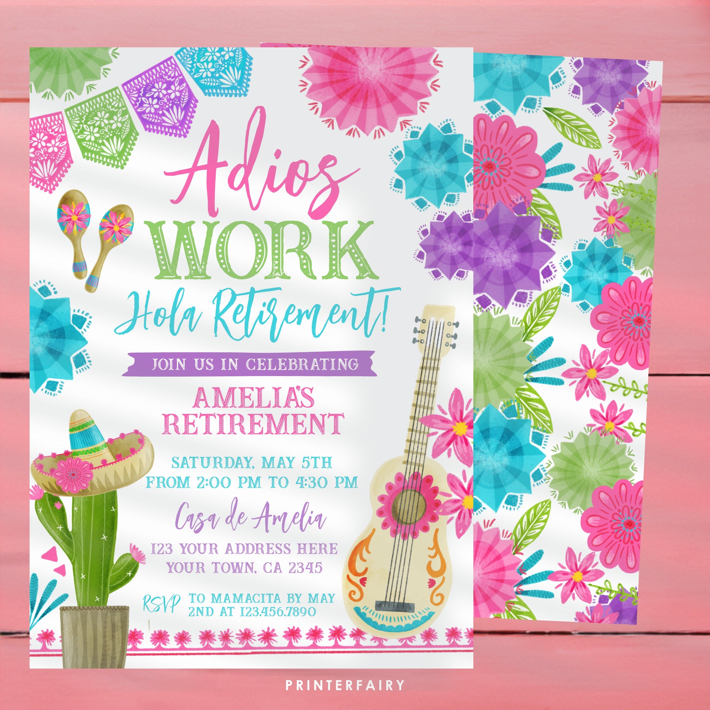 Retirement Fiesta Invitation, Editable Farewell Party Invite (Digital)