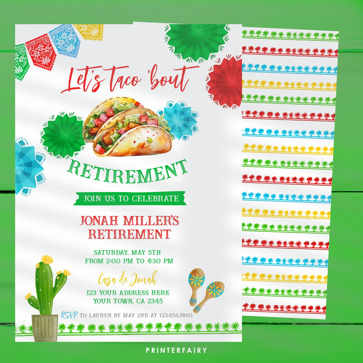 Taco Retirement Invitation, Fiesta Farewell Party (Editable Printable)