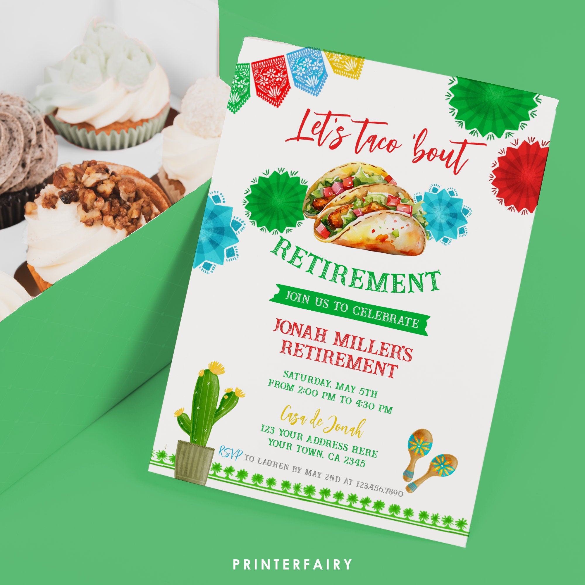 Taco Retirement Invitation, Fiesta Farewell Party (Editable Printable)