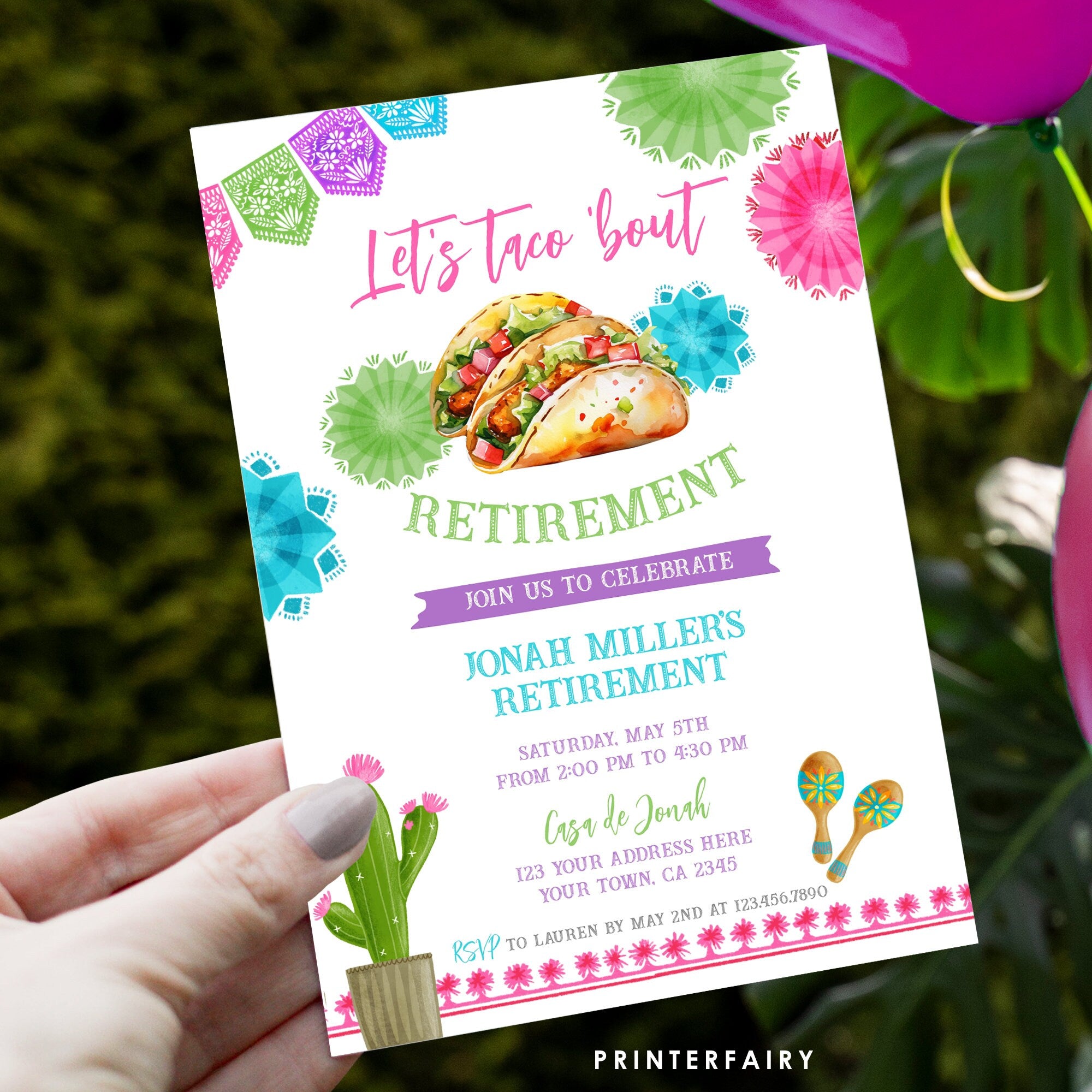 Taco Bout Retirement Invitation, Fiesta Party, Editable (Digital Download)