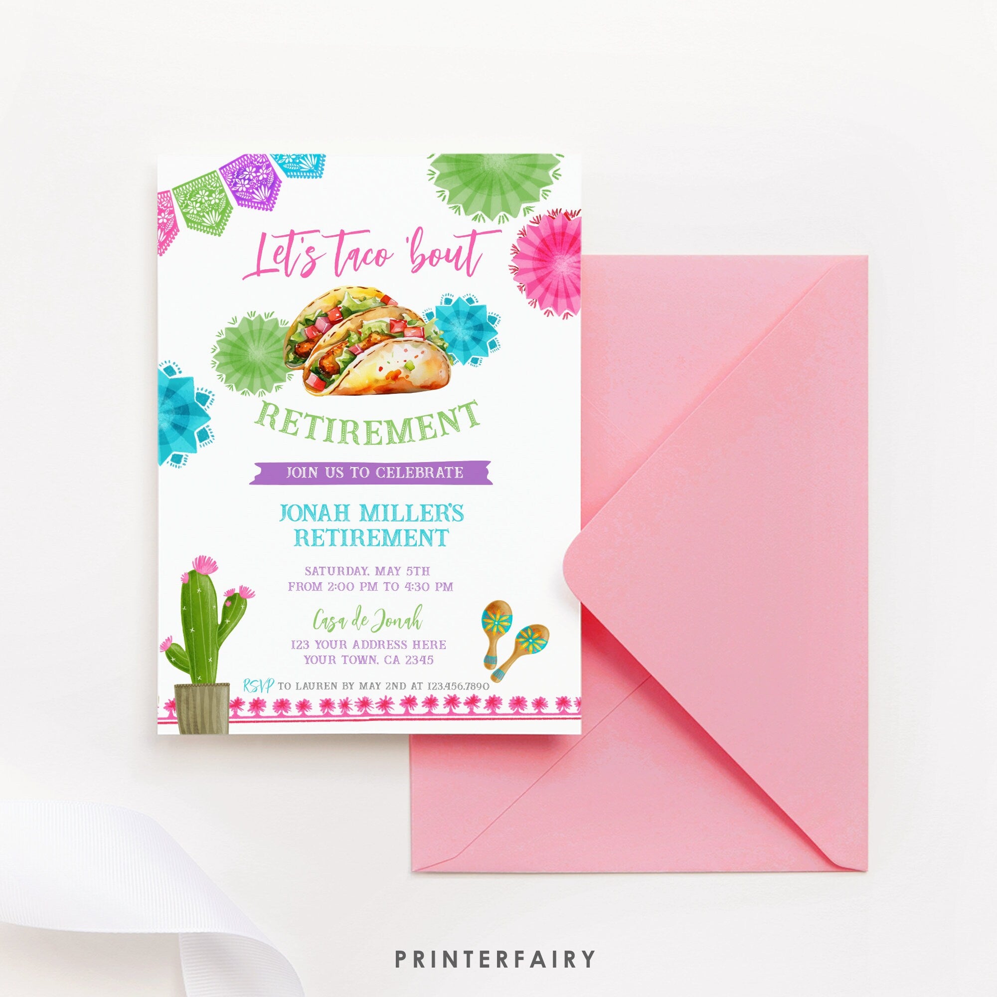 Taco Bout Retirement Invitation, Fiesta Party, Editable (Digital Download)