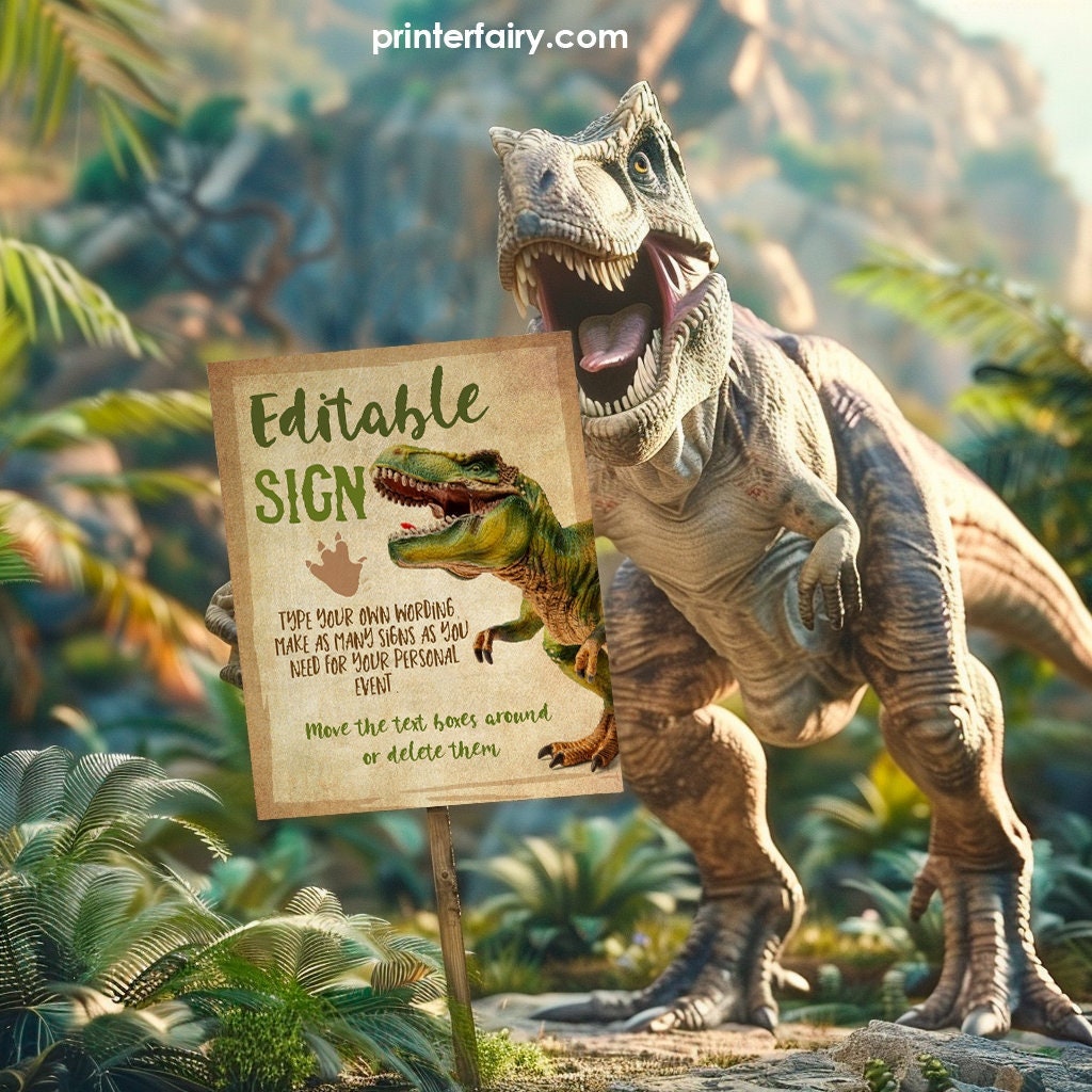 Dinosaur Birthday Sign, Editable T-Rex Party Decor (Instant Download)