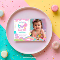 Two Sweet Photo Invitation, Candyland 2nd Birthday (Digital)