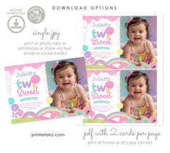 Two Sweet Photo Invitation, Candyland 2nd Birthday (Digital)