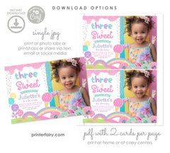 Candyland 3rd Birthday Invitation, Rainbow Sprinkle, Photo Invite (Digital)