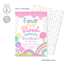 Candyland 4th Birthday Invitation, Rainbow Sprinkles (Editable Digital Item)