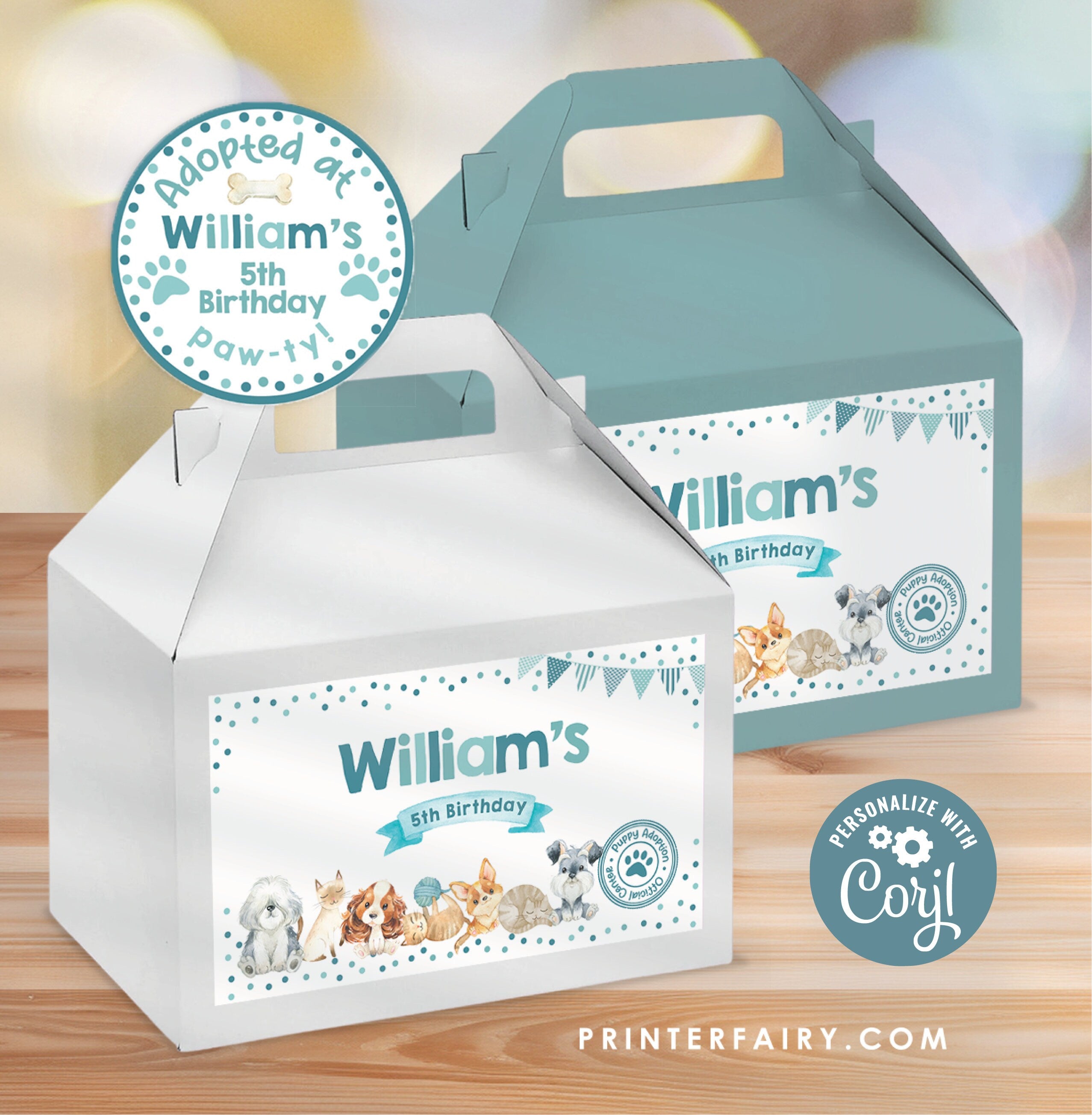 Puppies Kitties Adoption Party Box Labels, Dog Birthday Paw-ty Favor (Digital Download)