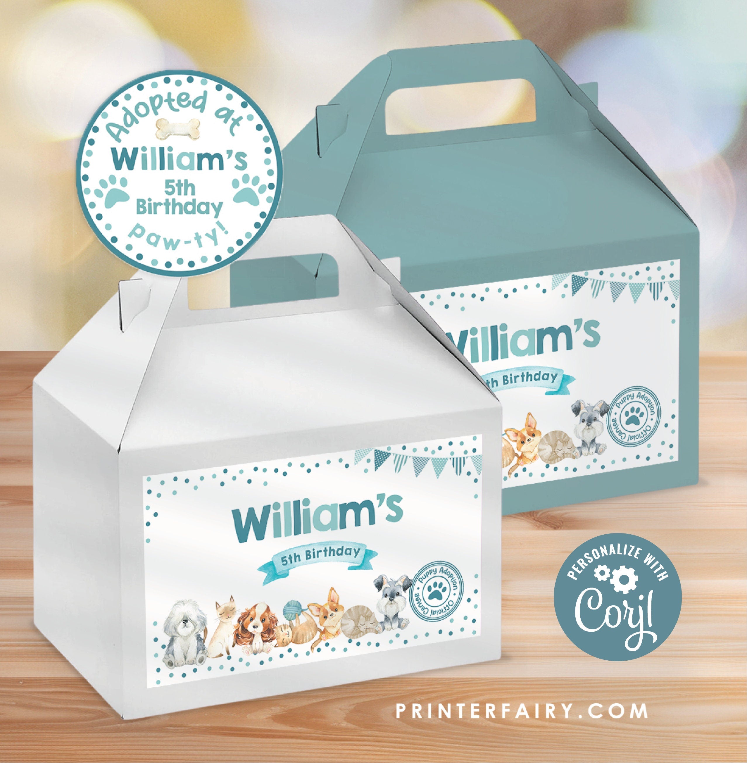 Puppies Kitties Adoption Party Box Labels, Dog Birthday Paw-ty Favor (Digital Download)