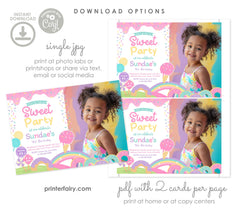Candyland Birthday Invitation with Photo, Editable Ice Cream Sprinkle Invite