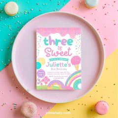 Candyland Third Birthday Invitation, Rainbow Sprinkles (Editable)