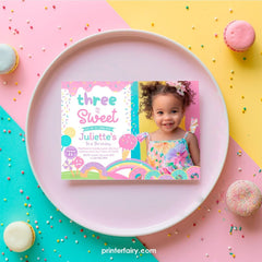Candyland 3rd Birthday Invitation, Rainbow Sprinkle, Photo Invite (Digital)
