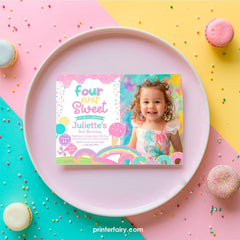 Candyland 4th Birthday Invitation, Rainbow Sprinkles, Photo (Digital)