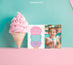 Editable Ice Cream Birthday Invitation with Photo (Digital Invite)