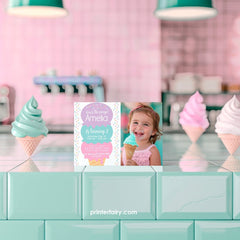 Ice Cream Birthday Invitation with Photo, Sprinkles, EDITABLE with Corjl