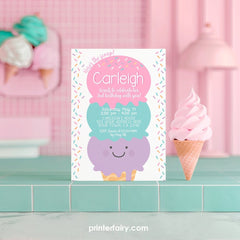 Editable Ice Cream Birthday Invitation, Sprinkles Party (Digital Download)