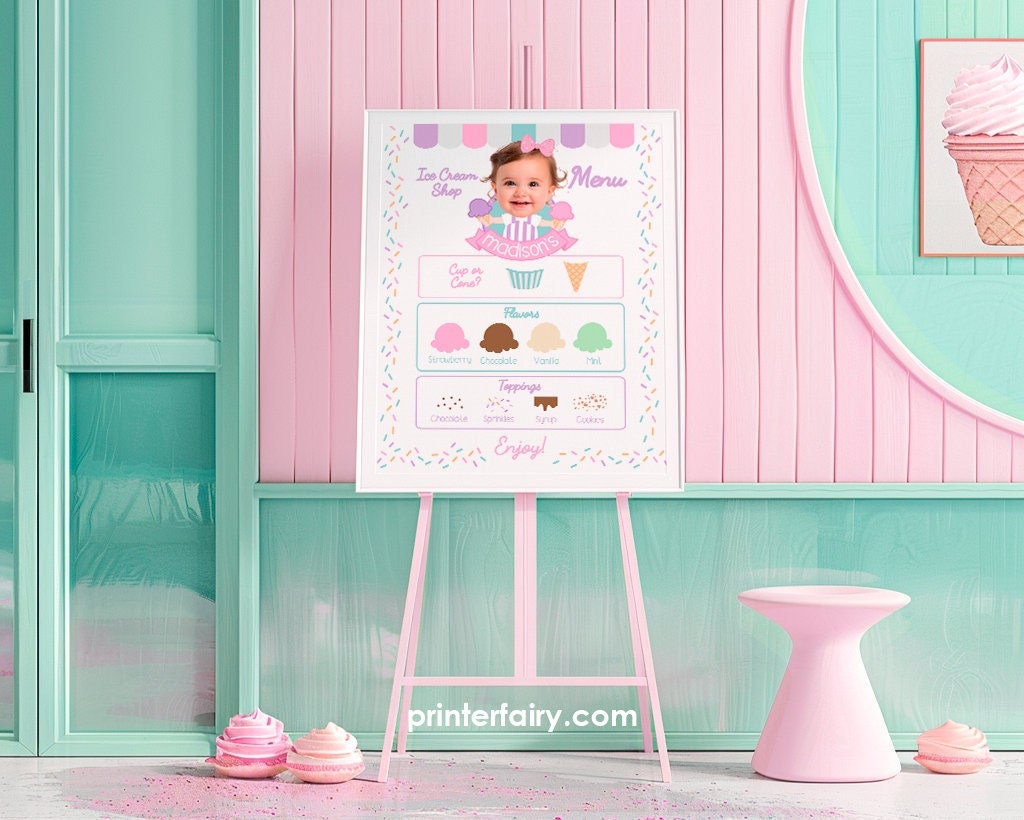 Editable Ice Cream Party Menu, Truck Sign (Digital Download)