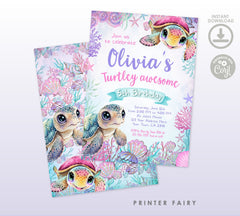 Sea Turtle Birthday Invitation, Under the Sea Party, Editable Template (Instant Download)