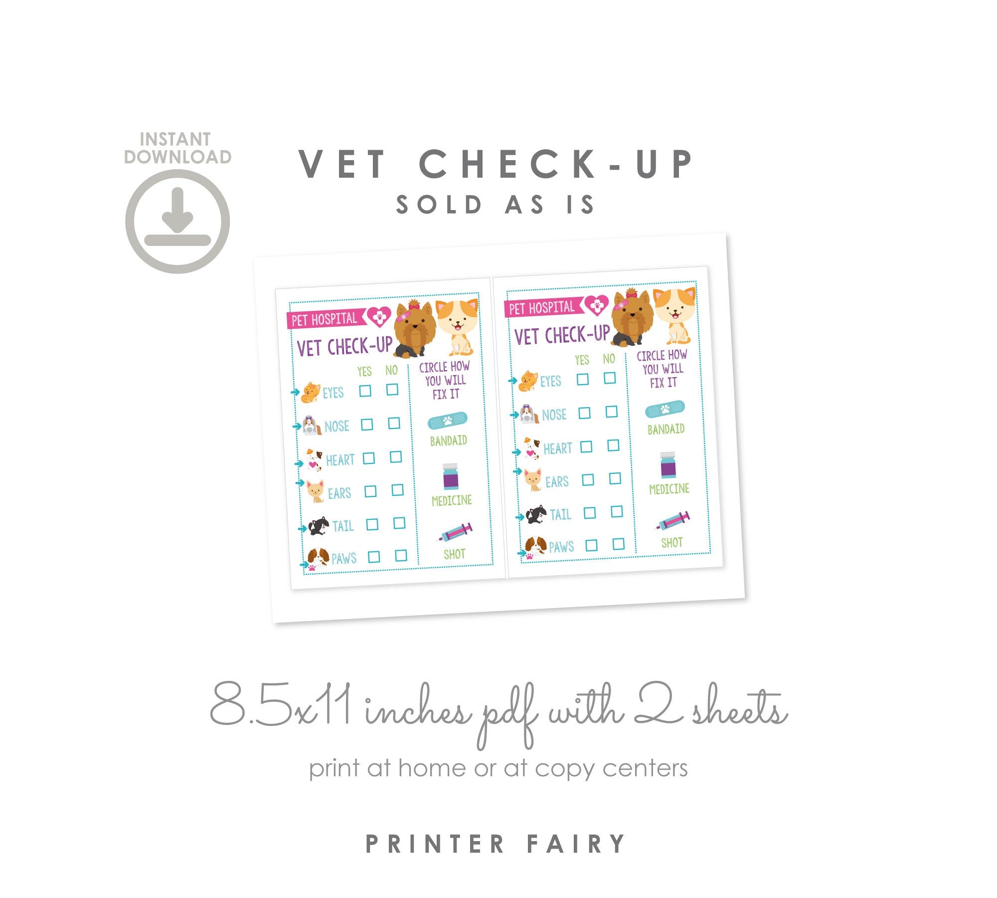 Pet Adoption Party Sign, Vet Check-Up, Puppy & Kitty Designs (Digital files)