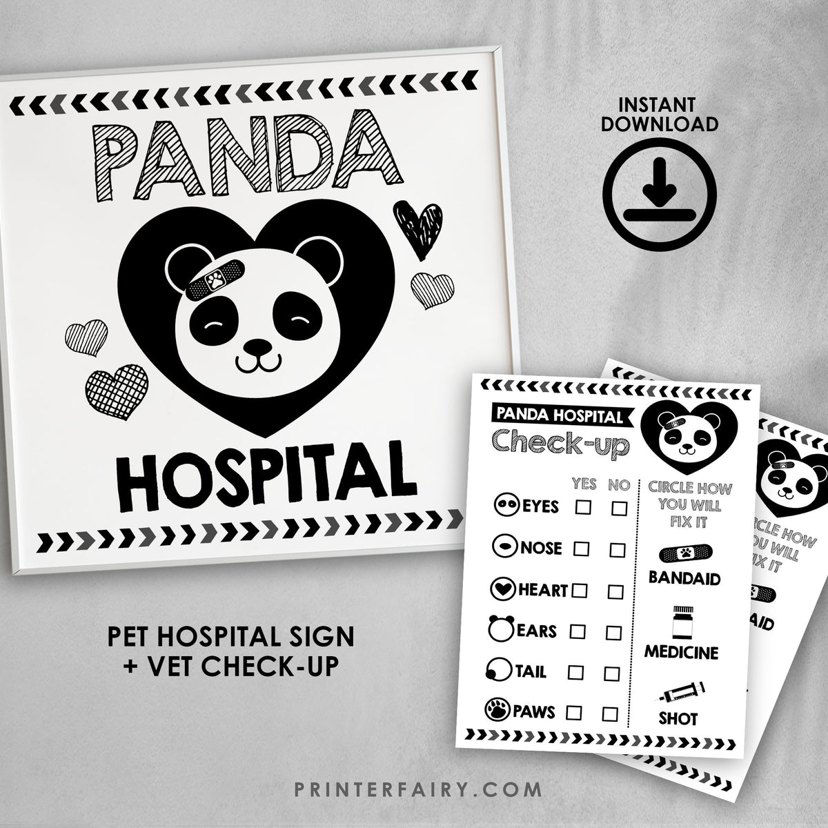 Panda Hospital Sign, Check-Up, Pet Adoption Party (Digital Download)