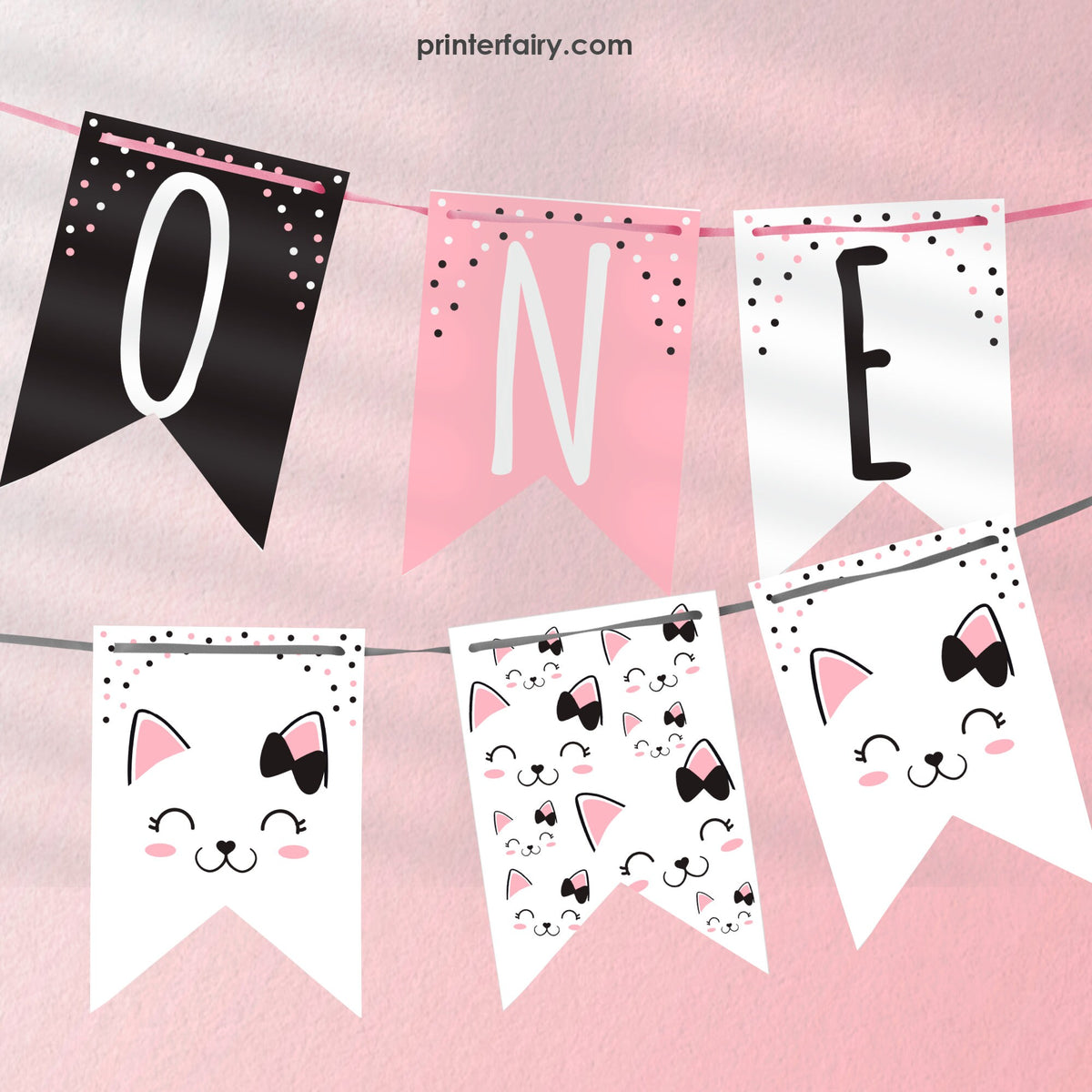 Kitty Cat ONE Banner, Girl 1st Birthday (Instant Download)