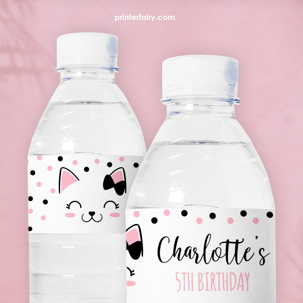 Kitty Cat Birthday Water Bottle Labels, Editable Party Decor (Digital Download)