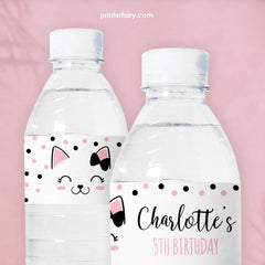 Kitty Cat Birthday Water Bottle Labels, Editable Party Decor (Digital Download)