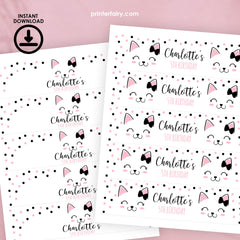 Kitty Cat Birthday Water Bottle Labels, Editable Party Decor (Digital Download)
