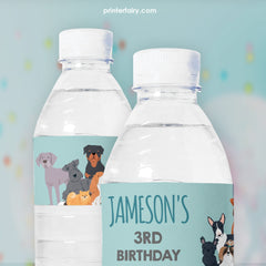 Puppy Birthday Water Bottle Label, Editable Pet Adoption Party (Digital Item)