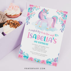 Unicorn Birthday Invitation, Magical Floral Party (Digital Download)