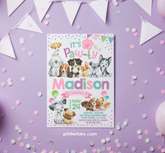 Puppy Pawty Birthday Invitation, Editable Dog Party Invite (INSTANT DOWNLOAD)