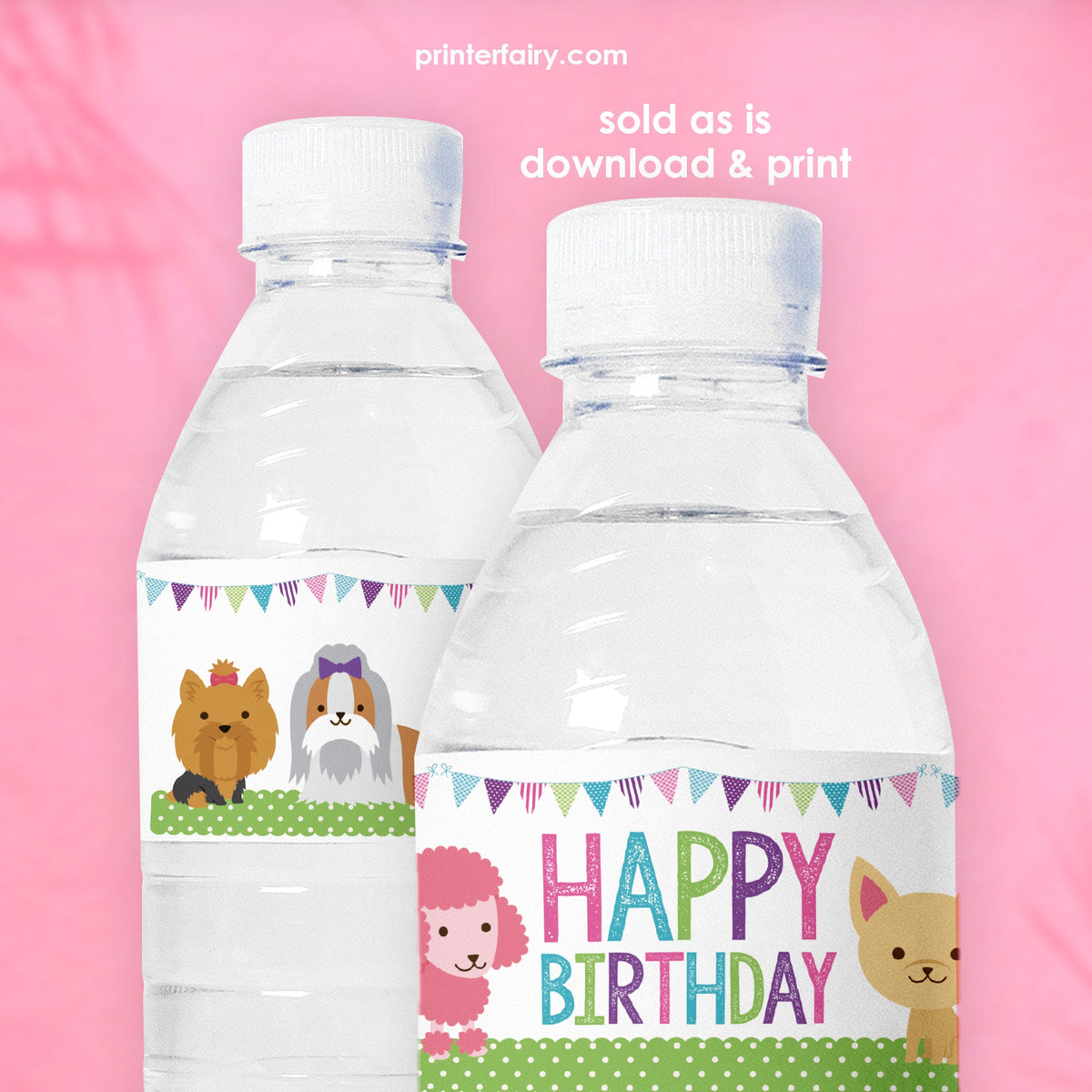 Puppy Birthday Water Bottle Labels, Printable Party Decor (Instant Download)