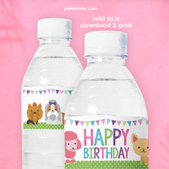 Puppy Birthday Water Bottle Labels, Printable Party Decor (Instant Download)