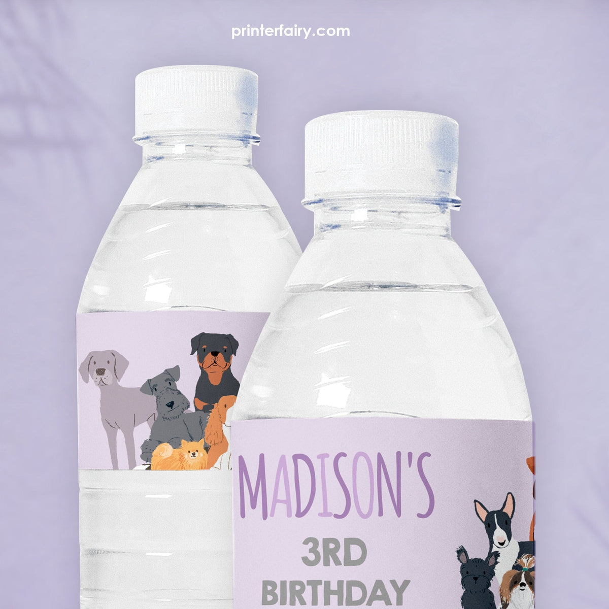 Puppy Adoption Birthday Water Bottle Label, Editable Dog Party (Digital Item)