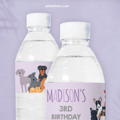 Puppy Adoption Birthday Water Bottle Label, Editable Dog Party (Digital Item)