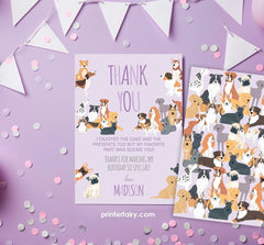Puppy Birthday Thank You Card, Dog Adoption Party (Editable Digital Item)
