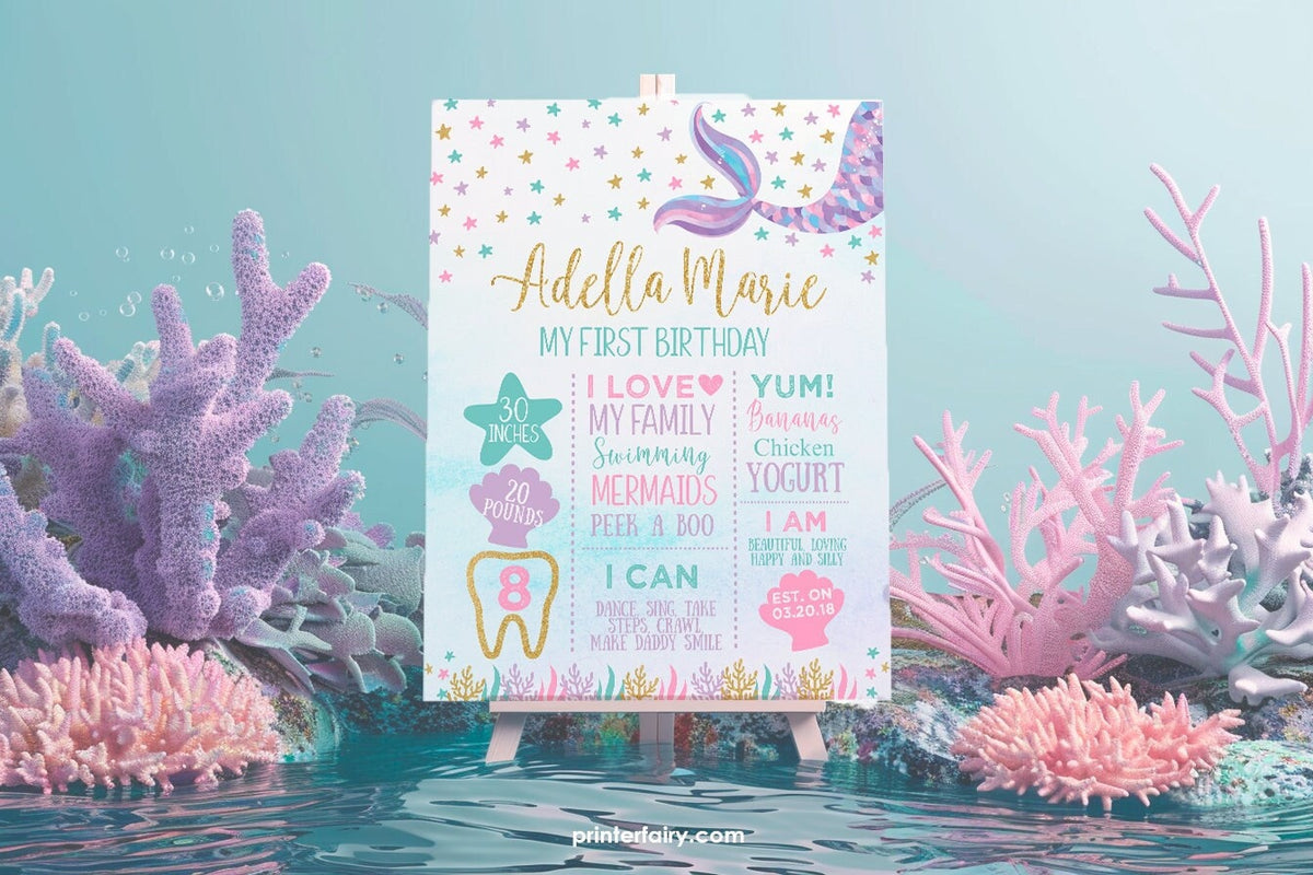 Mermaid Birthday Board, Under the Sea Decorations (Digital Download)