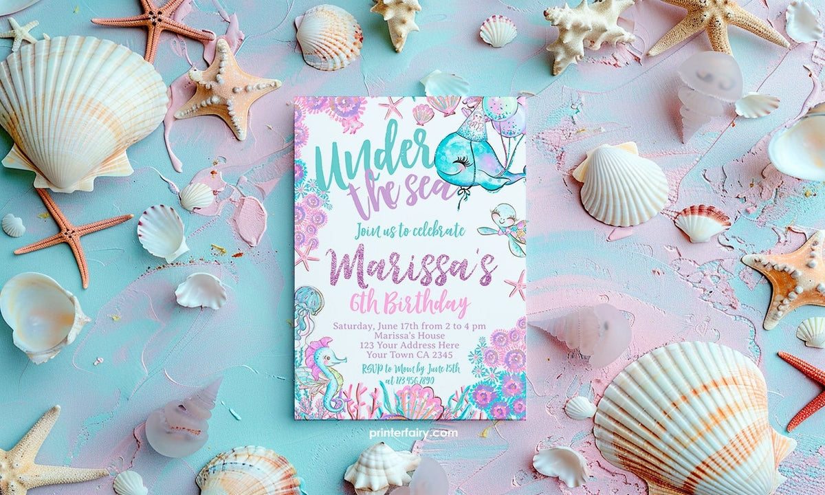 Under The Sea Birthday Invitation, Ocean Theme, Editable Template (Instant Download)