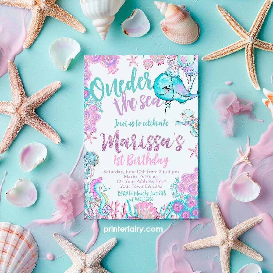 Under The Sea Birthday Invitation, Ocean Party Theme (Editable, Instant Download)